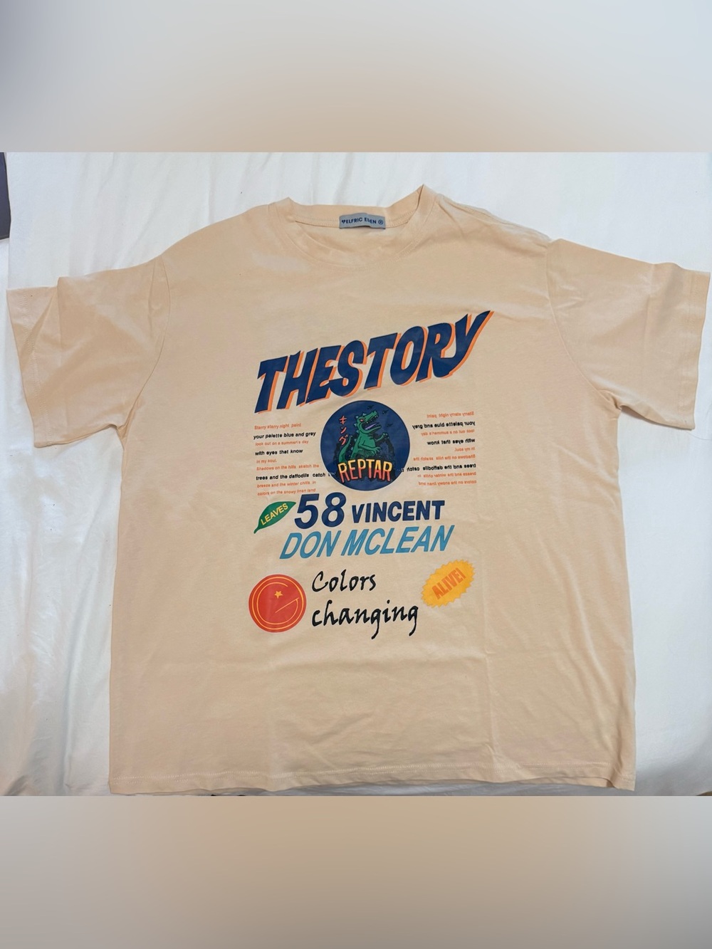 Aelfric Eden Beige Graphic 'THESTORY' Tee with Multicolor Print